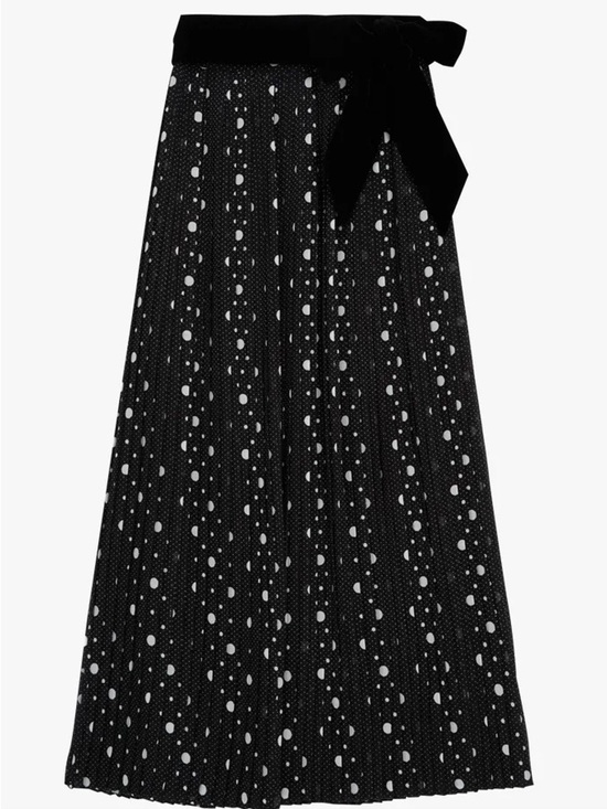 The Kooples Dresses & Skirts - The Kooples Black Pleated Polka Dot Maxi Skirt Velvet Sash Belt Lined 3 Large